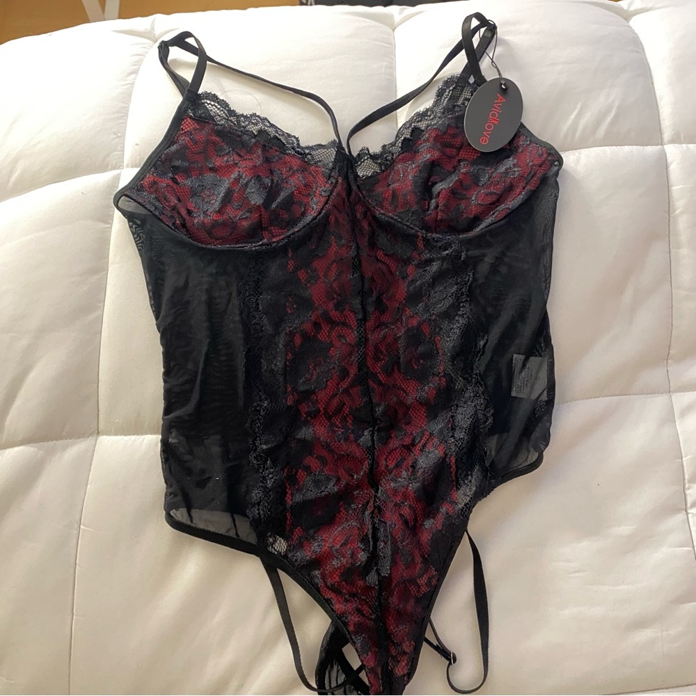 Adore Me Black and Red Lace Chemise